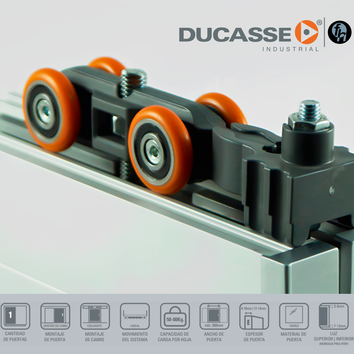 Sistema Corredizo Para Vidrio Templado "DN 80 VD" Ducasse