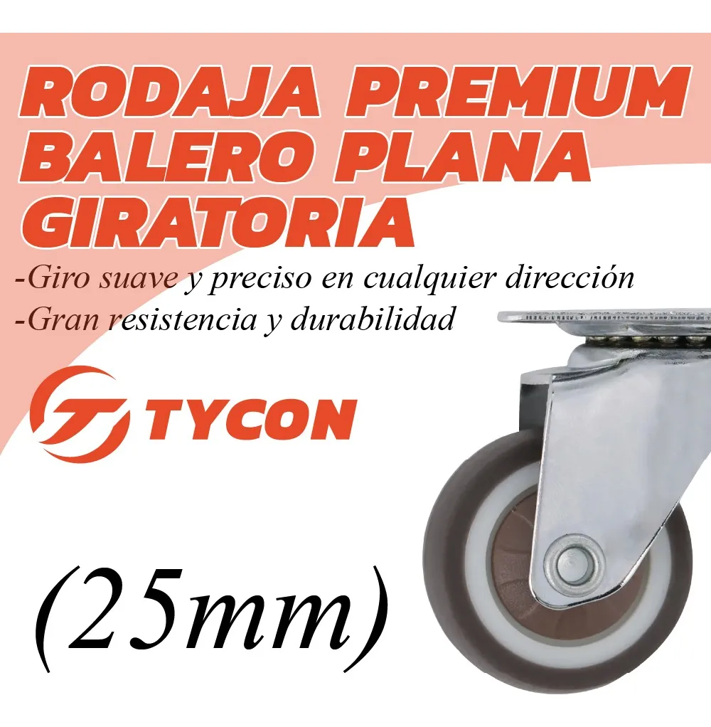 Rodaja Rueda Giratoria Café 25 mm Sin Freno Tycon 8 Piezas