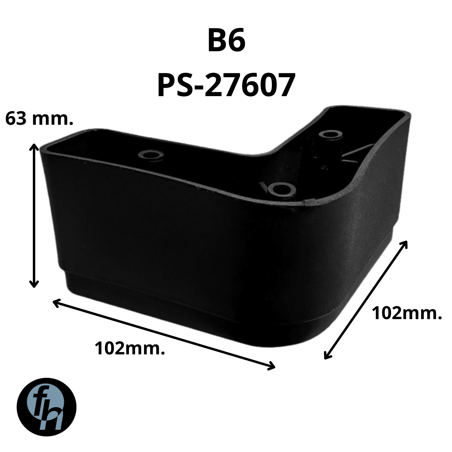 Pata Para Sofá Plástica Triangular Alta B6 Negro Mate 1 Pieza