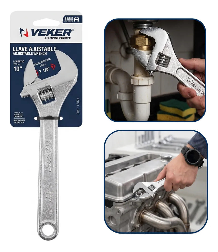 Llave Perico Ajustable 10 Pulgadas Pavonada Veker 12472