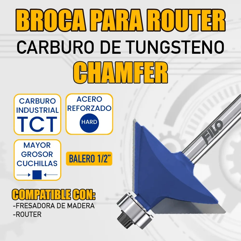 Broca Para Router Rebajadora de Madera Chamfer 45° 1 Pieza