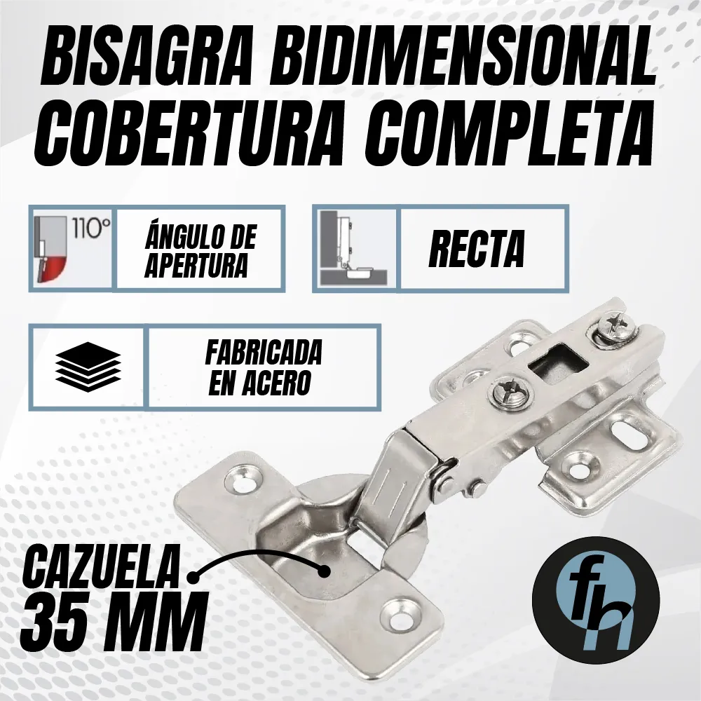100 Pares Bisagra Bidimensional 35 mm Recta con Broca Ajustable
