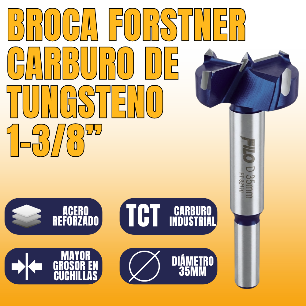 Broca Tipo Forstner Para Madera 35 mm Carburo De Tungsteno