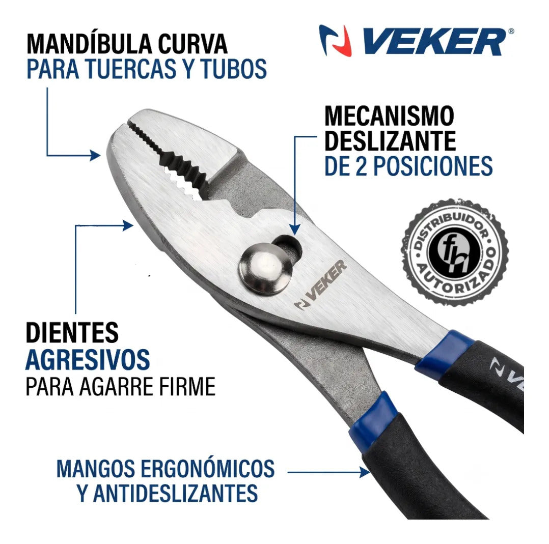 Pinza De Chofer Acero 6" Pulgadas Mango PVC Veker 12668 Pinzas Mecánicas Mordaza De Precisón Dos Posiciones de Ajuste