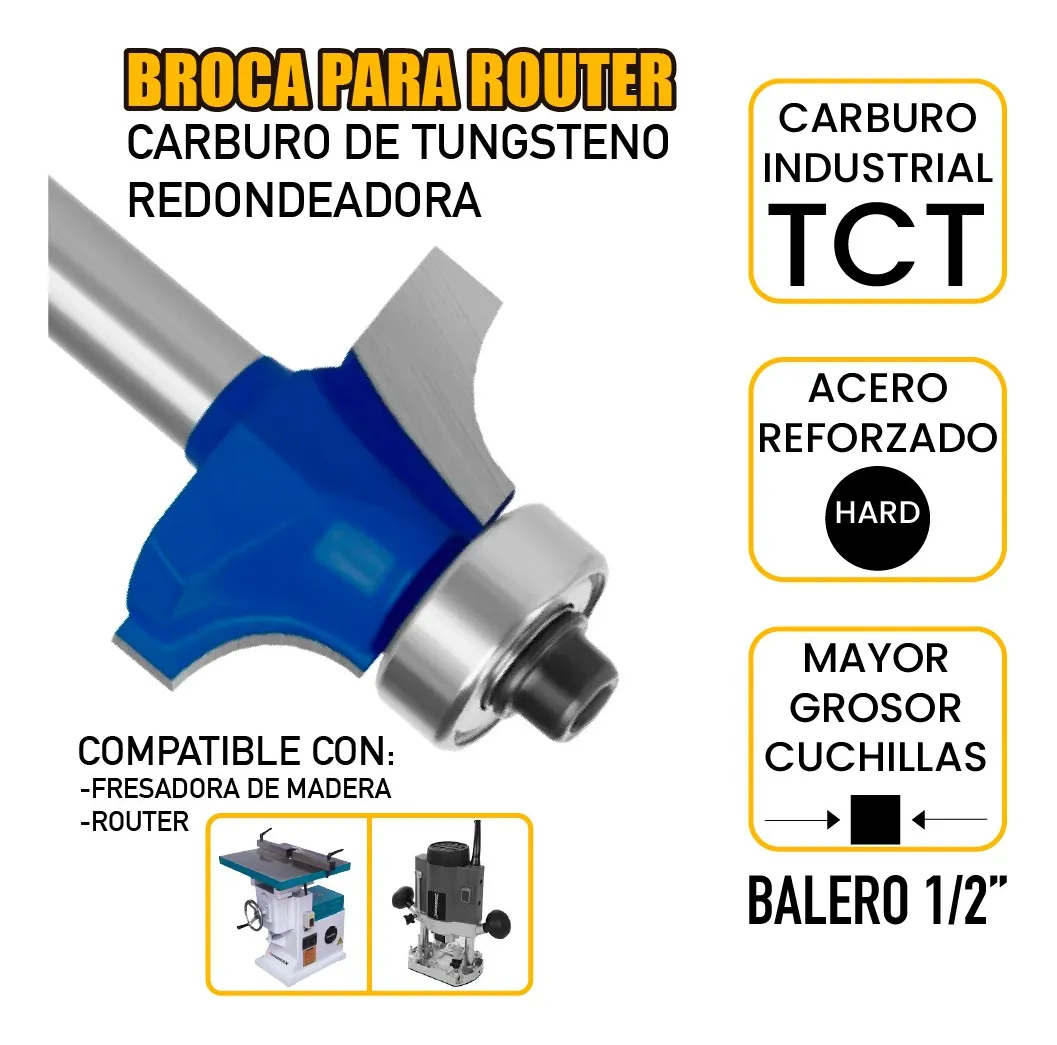 Broca Para Router 1'' Rebajadora de Madera Redondeadora 1 Pieza