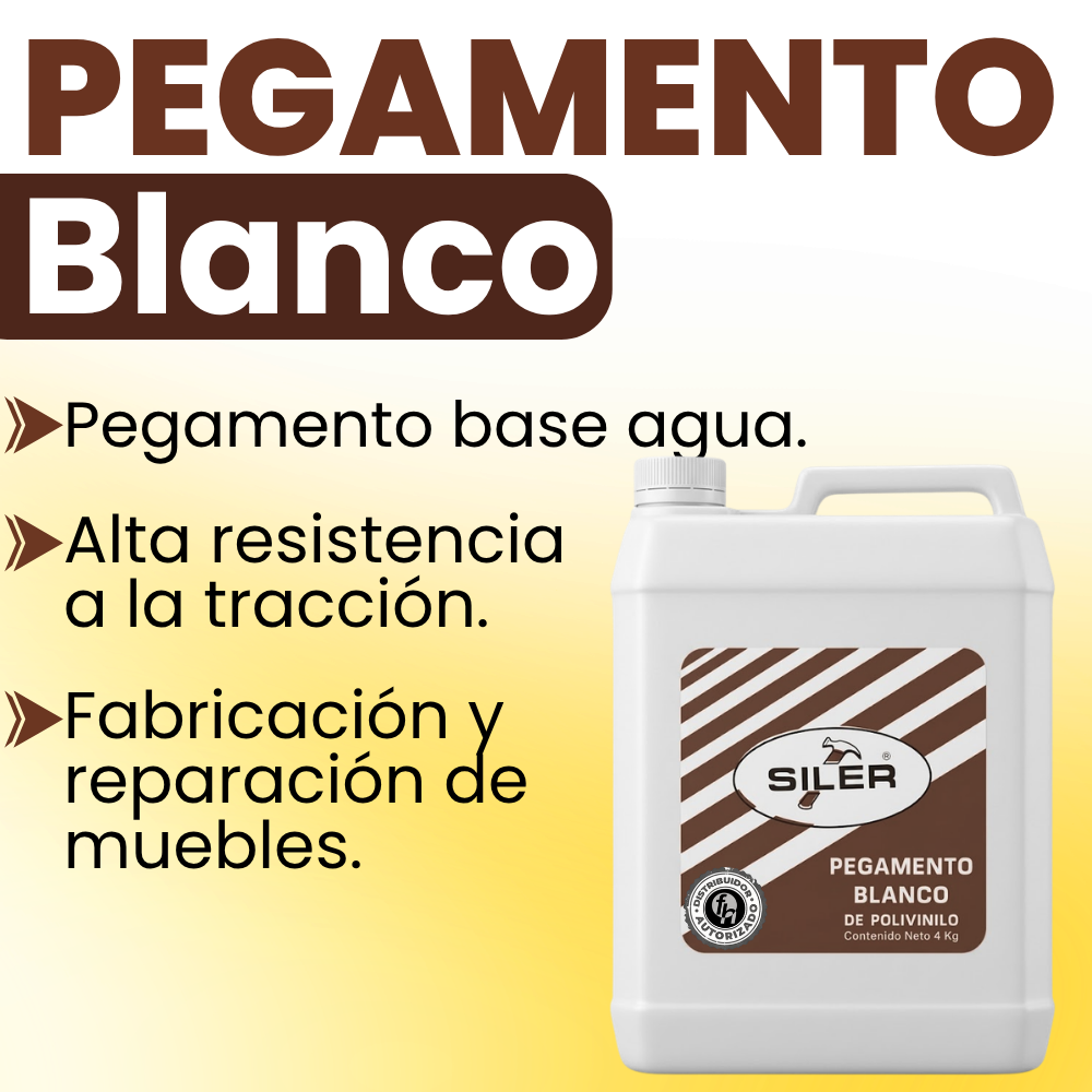 Pegamento Blanco Clásico Madera Siler "B4000" Etiqueta Café 4 kg