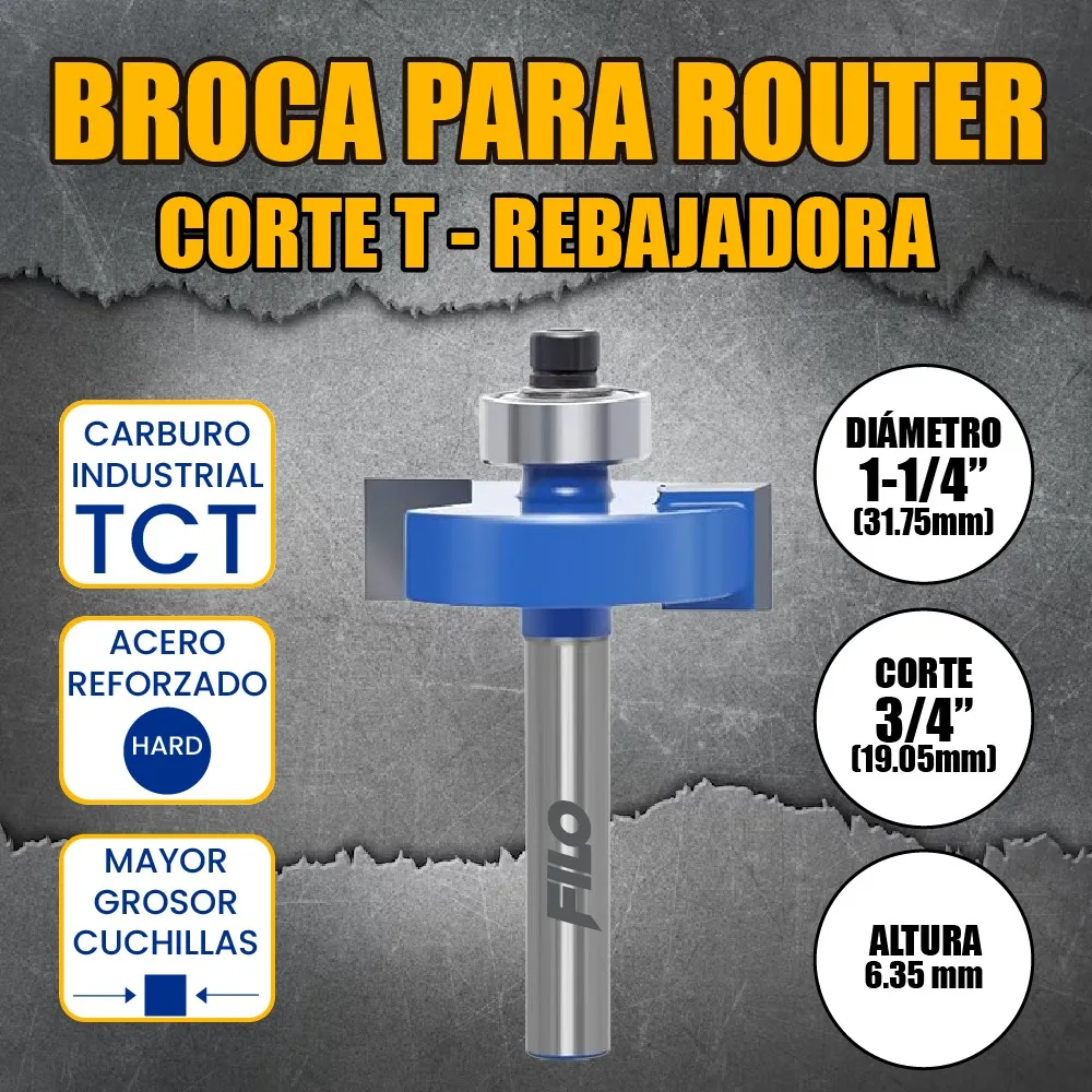 Broca Para Router Altura 6.35 mm Rebajadora de Madera Corte T 1 Pieza