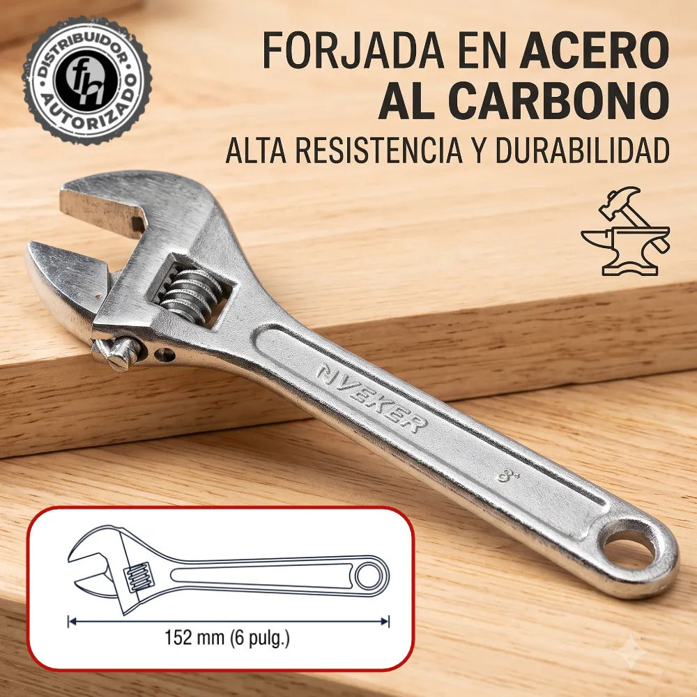 Llave Perico Ajustable 6 Pulgadas Pavonada Veker 12470