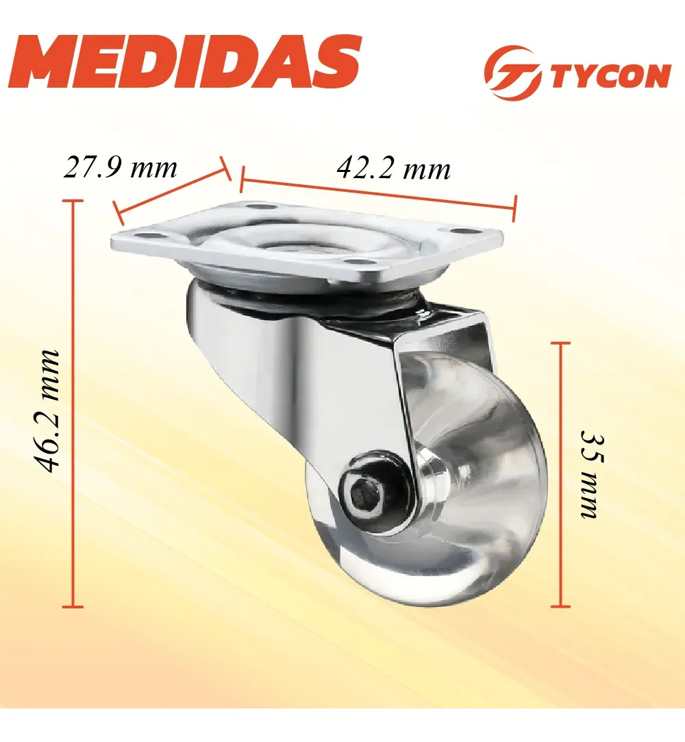 Rodaja Rueda Transparente 35 mm Con Placa Sin Freno 1 Pieza