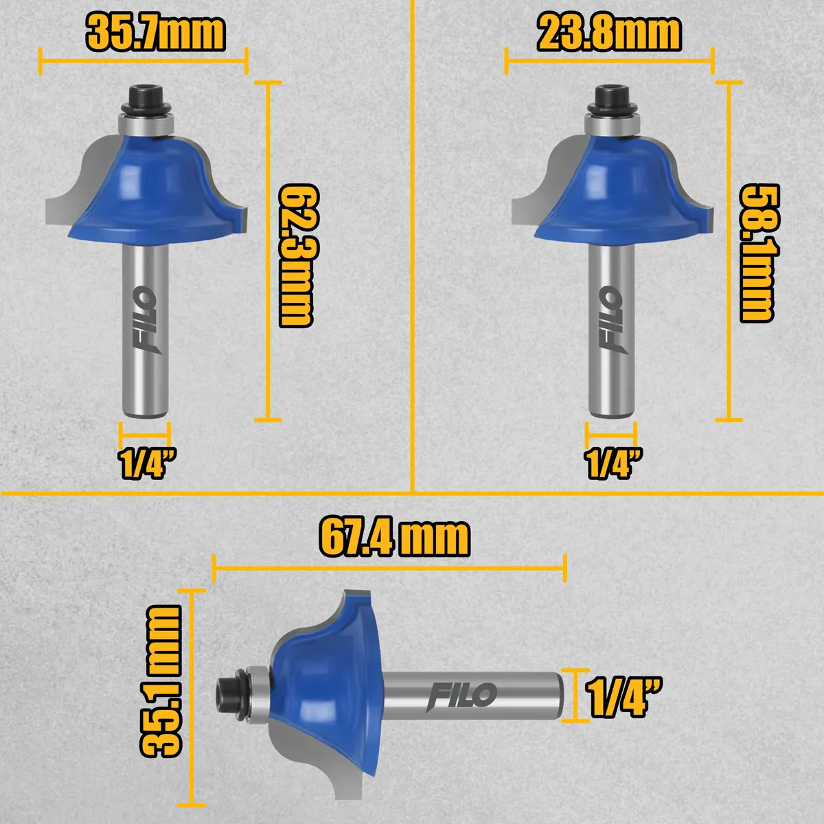 Set 3 Piezas Broca Para Router Rebajadora de Madera Romana