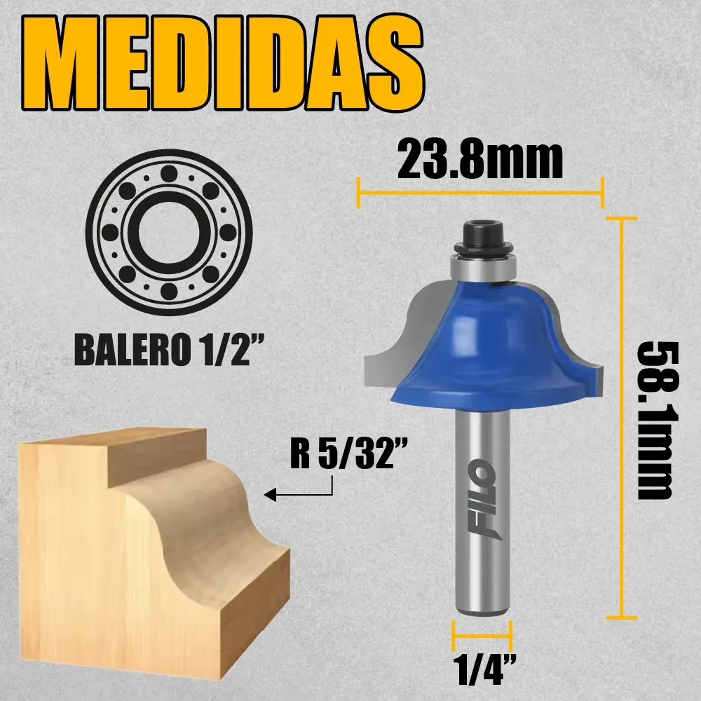 Broca Para Router 1 1/8'' Rebajadora de Madera Romana 1 Pieza