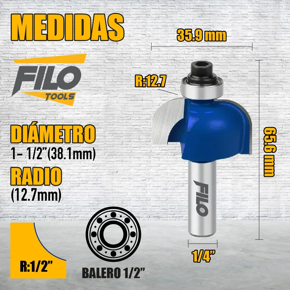 Broca Para Router 1 1/2'' Rebajadora de Madera Cuarto Bocel 1 Pieza