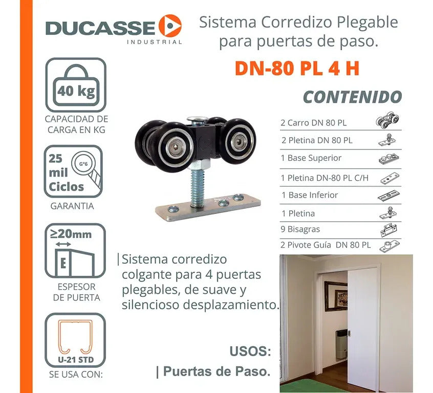 Sistema Dn80 Pl Para Puerta Closet Plegable 4 Hojas Ducasse