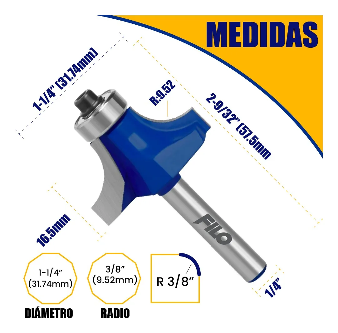 Broca Para Router 1 1/4'' Rebajadora de Madera Redondeadora 1 Pieza