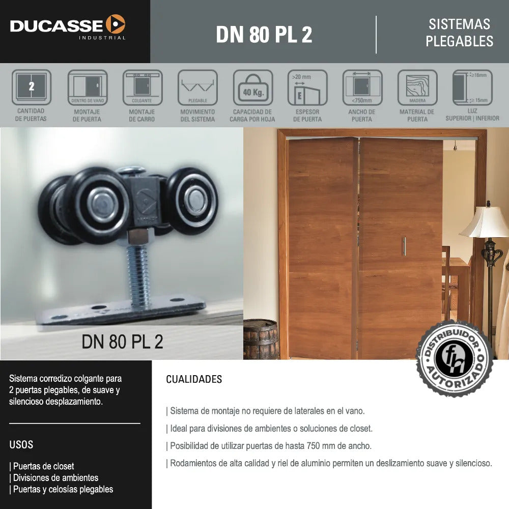 Sistema Dn80 Pl Para Puerta Closet Plegable 2 Hojas Ducasse