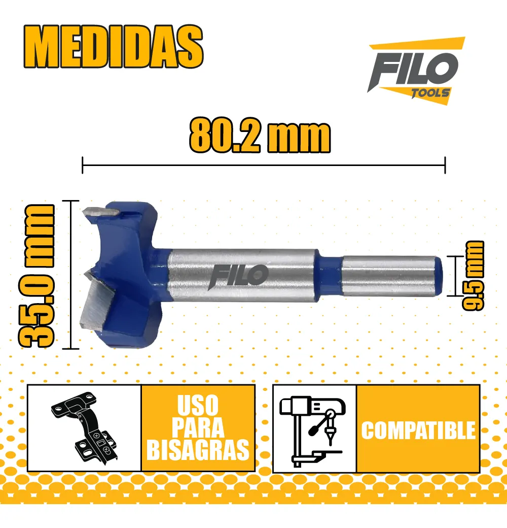 Broca Tipo Forstner Para Madera 35 mm Carburo De Tungsteno