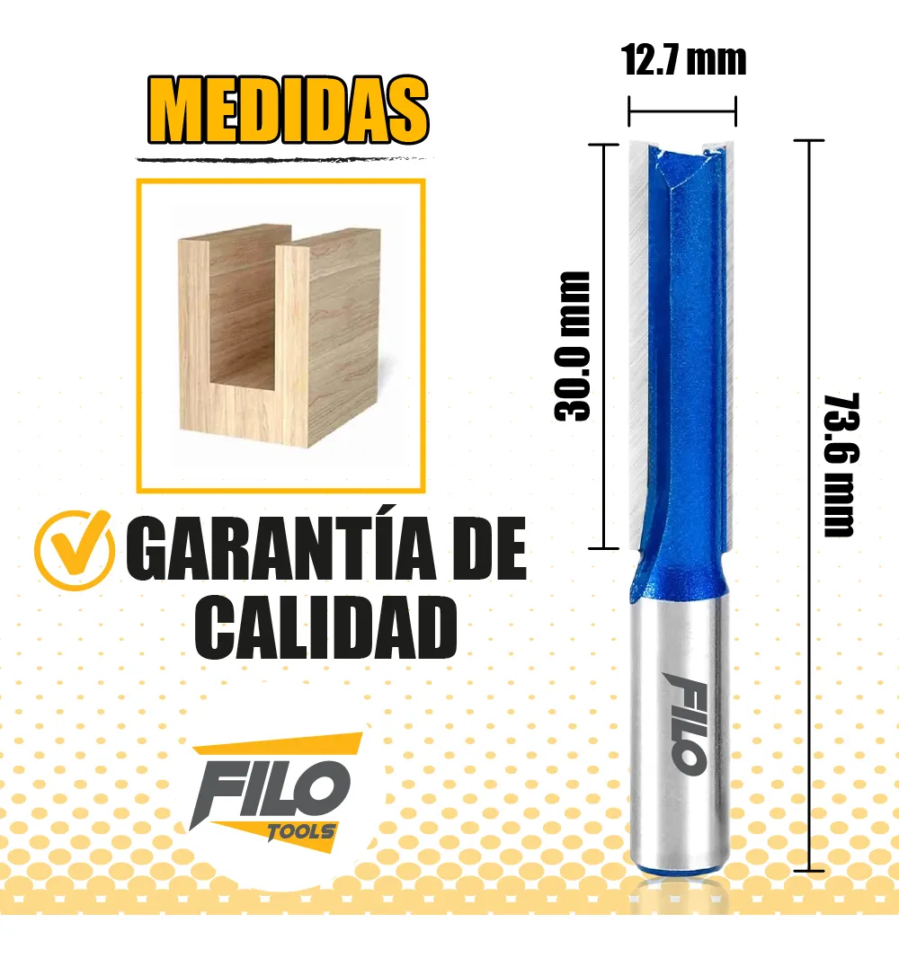 Broca Acanaladora Router Diámetro 1/2" Zanco 1/2" Corte 30 mm