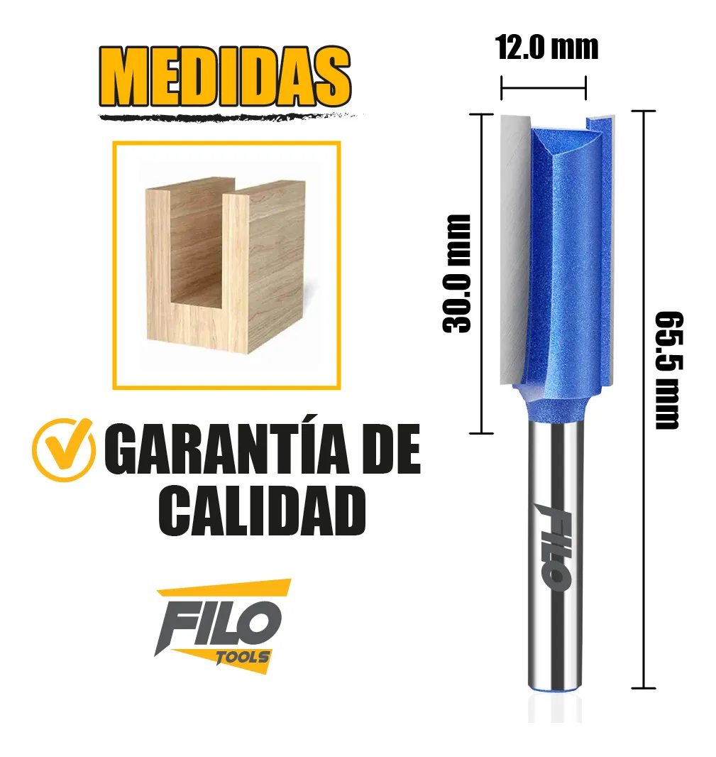 Broca Acanaladora Router Diámetro 1/2" Zanco 1/4" Corte 30 mm