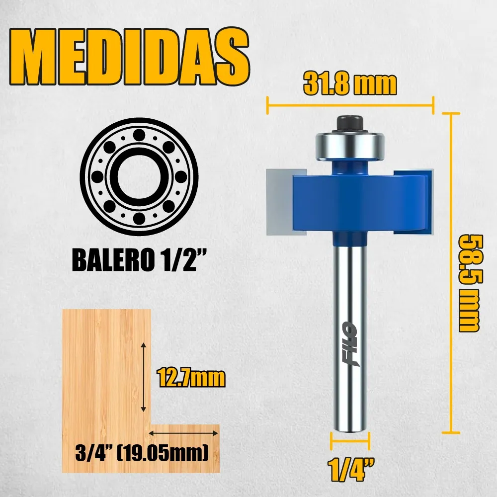 Broca Para Router Altura 12.7 mm Rebajadora de Madera Corte T 1 Pieza