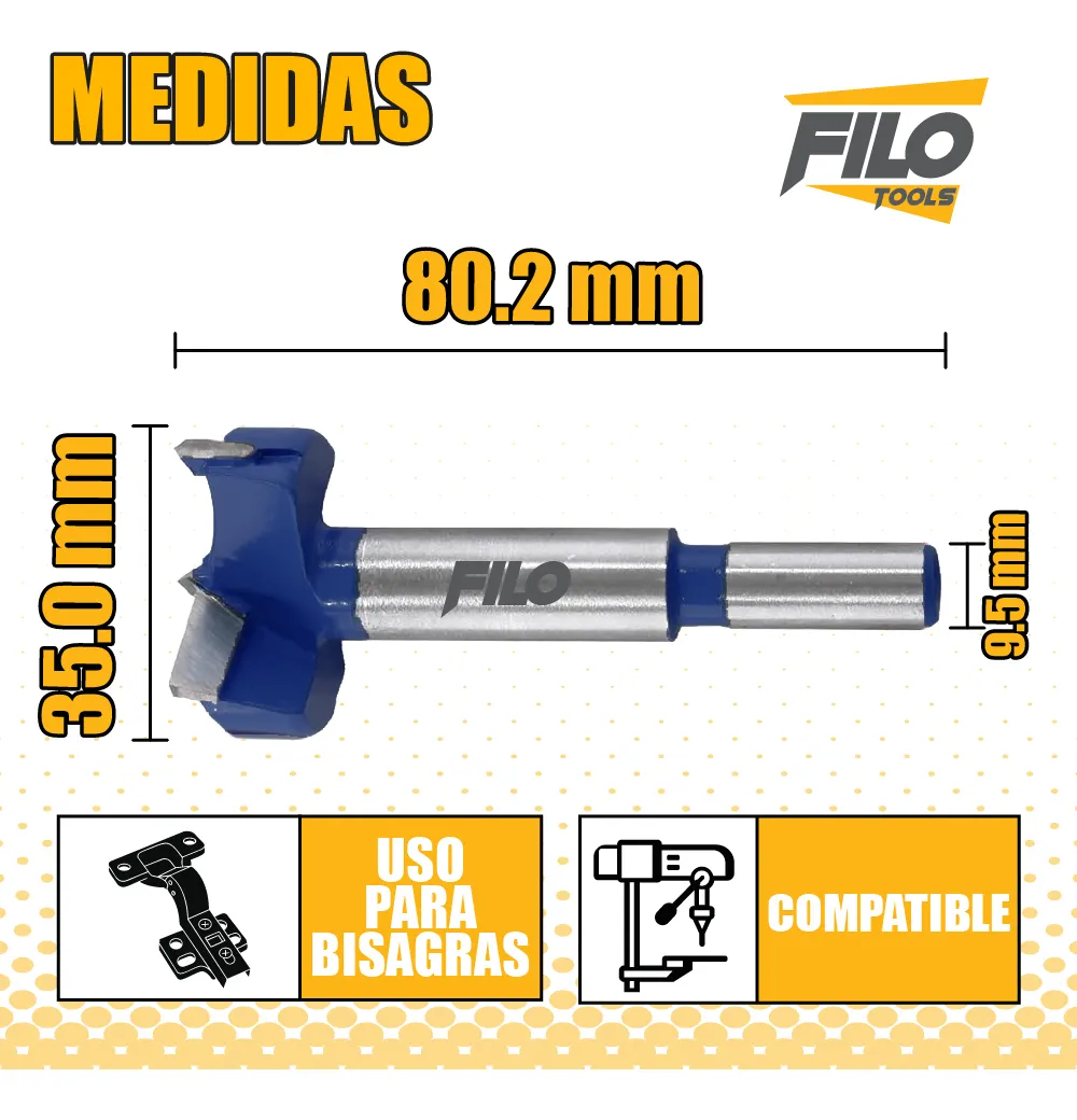 Set 2 Brocas Tipo Forstner Para Madera 35 mm Carburo De Tungsteno