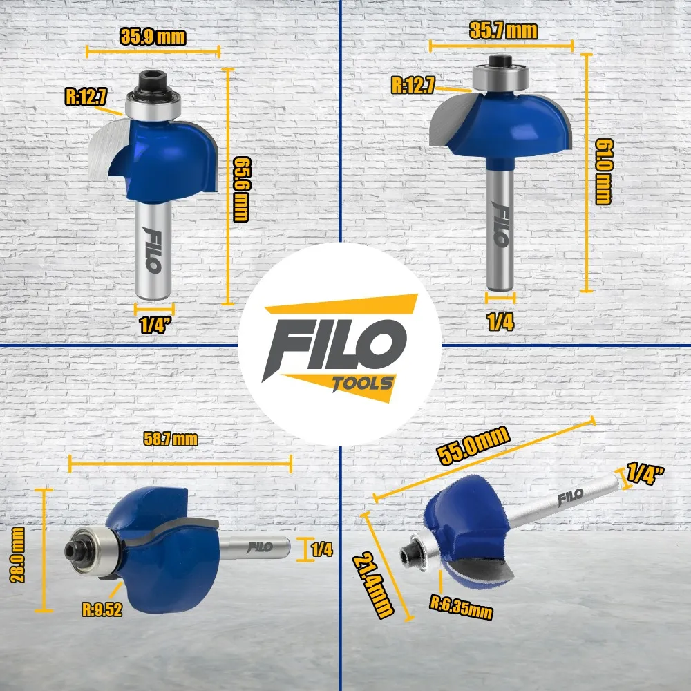 Set 4 Piezas Broca Para Router Rebajadora de Madera Cuarto Bocel