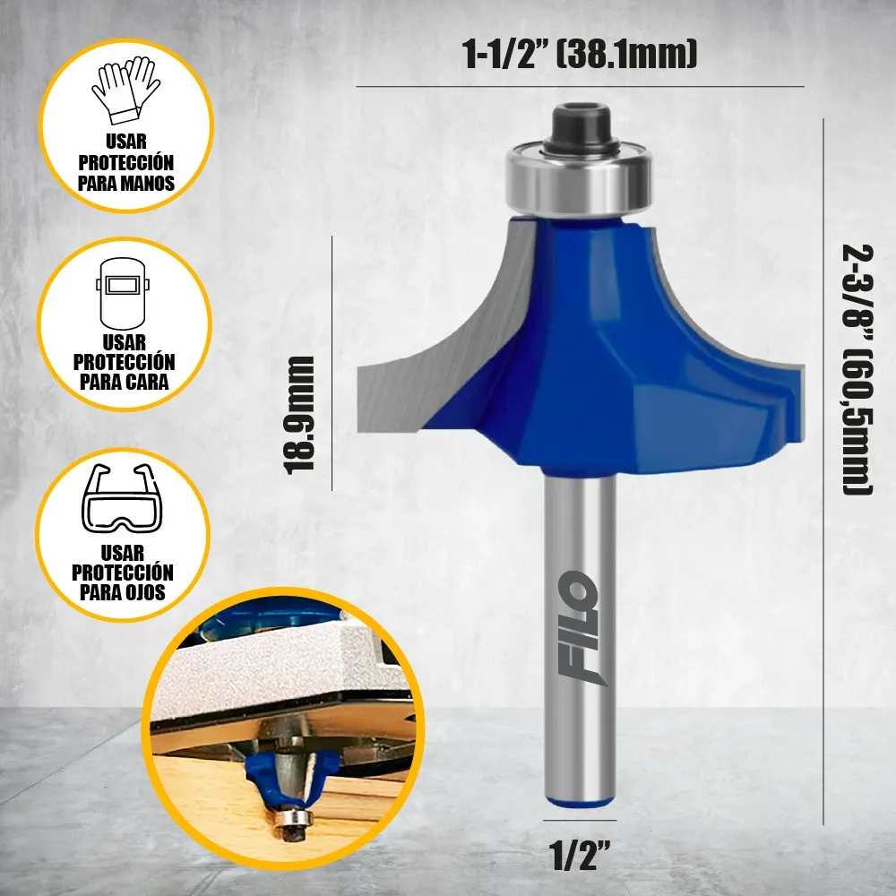 Broca Para Router 1 1/2'' Rebajadora de Madera Redondeadora 1 Pieza