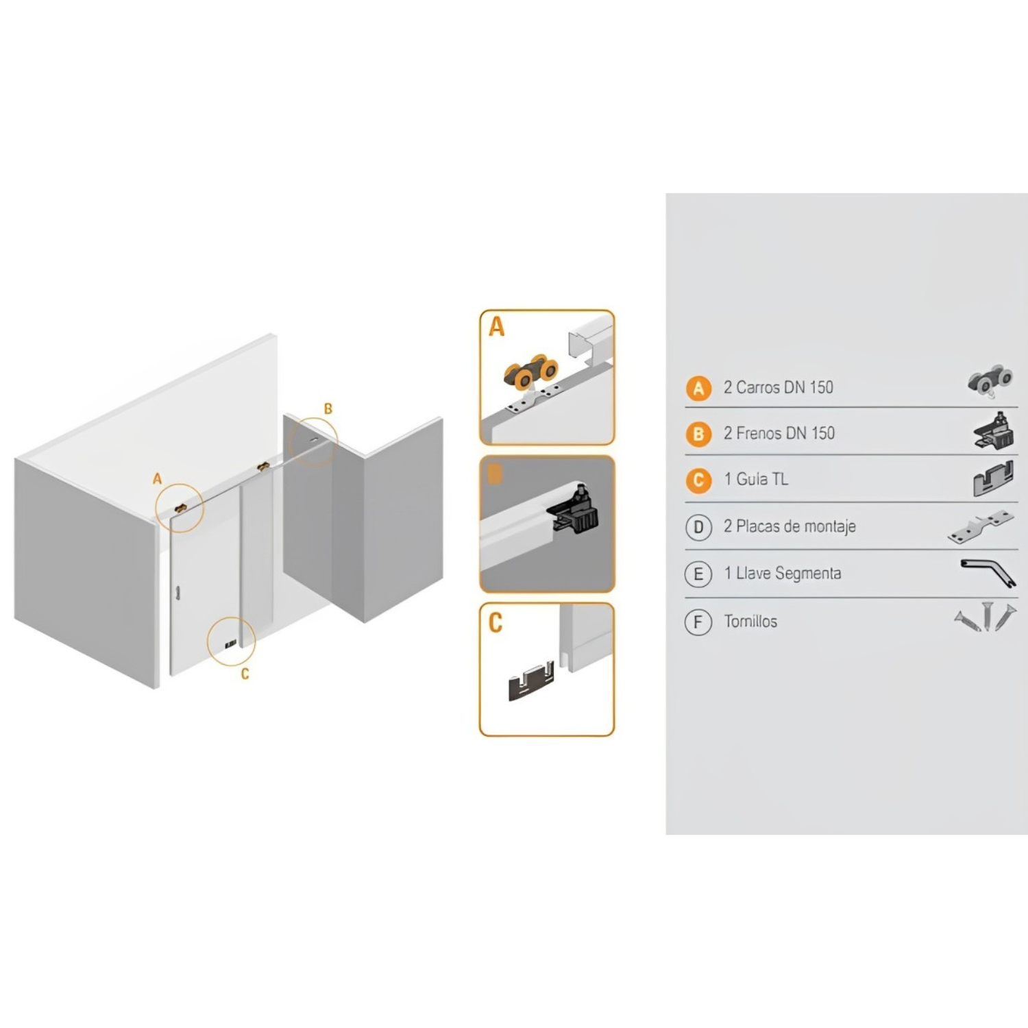Sistema De Rodamiento Aéreo Para Puerta "DN150-CF" Ducasse