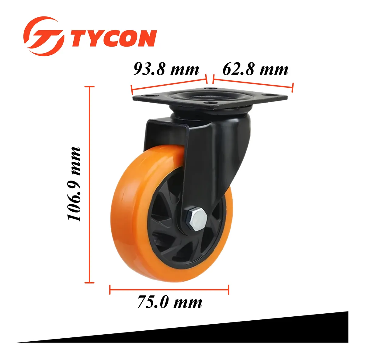 Rodaja Giratoria Rueda 75 mm Doble Balero Tycon Naranja