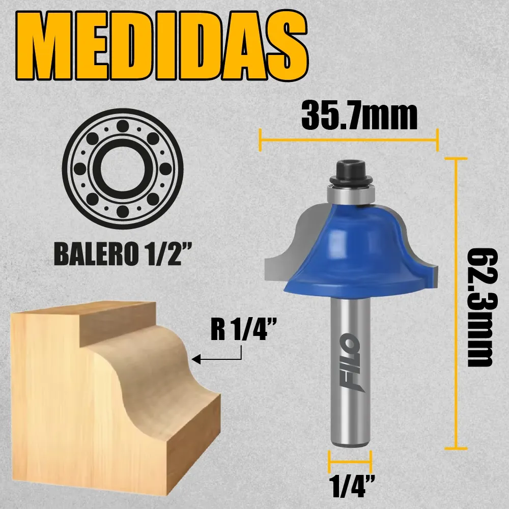 Broca Para Router 1 1/2'' Rebajadora de Madera Romana 1 Pieza