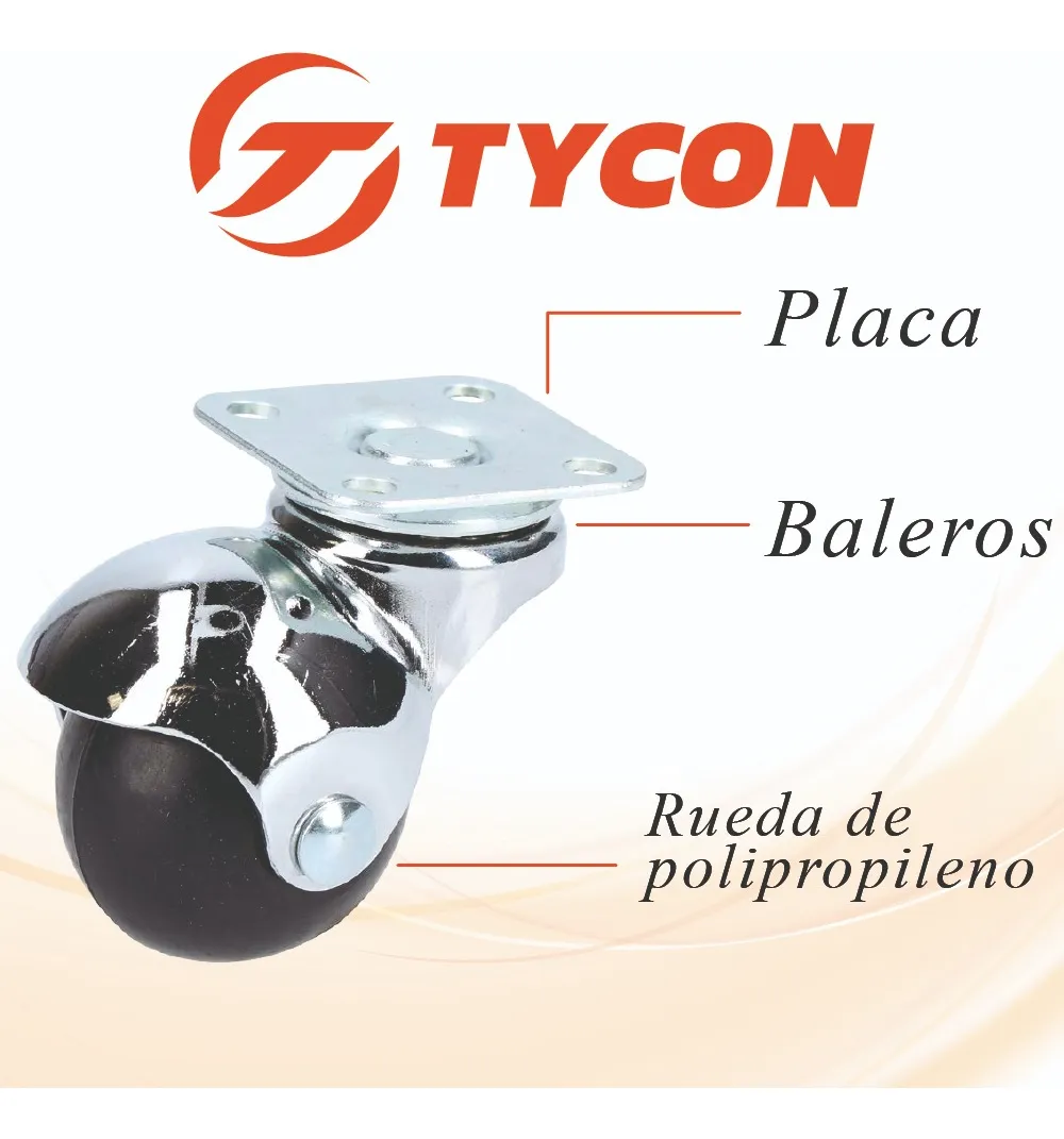 Rodaja Bola Giratoria 50 mm Con Placa Hule Negro