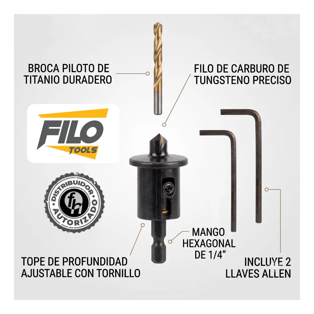 Avellanador Carburo Con Tope De Profundidad Y Broca Titanio
