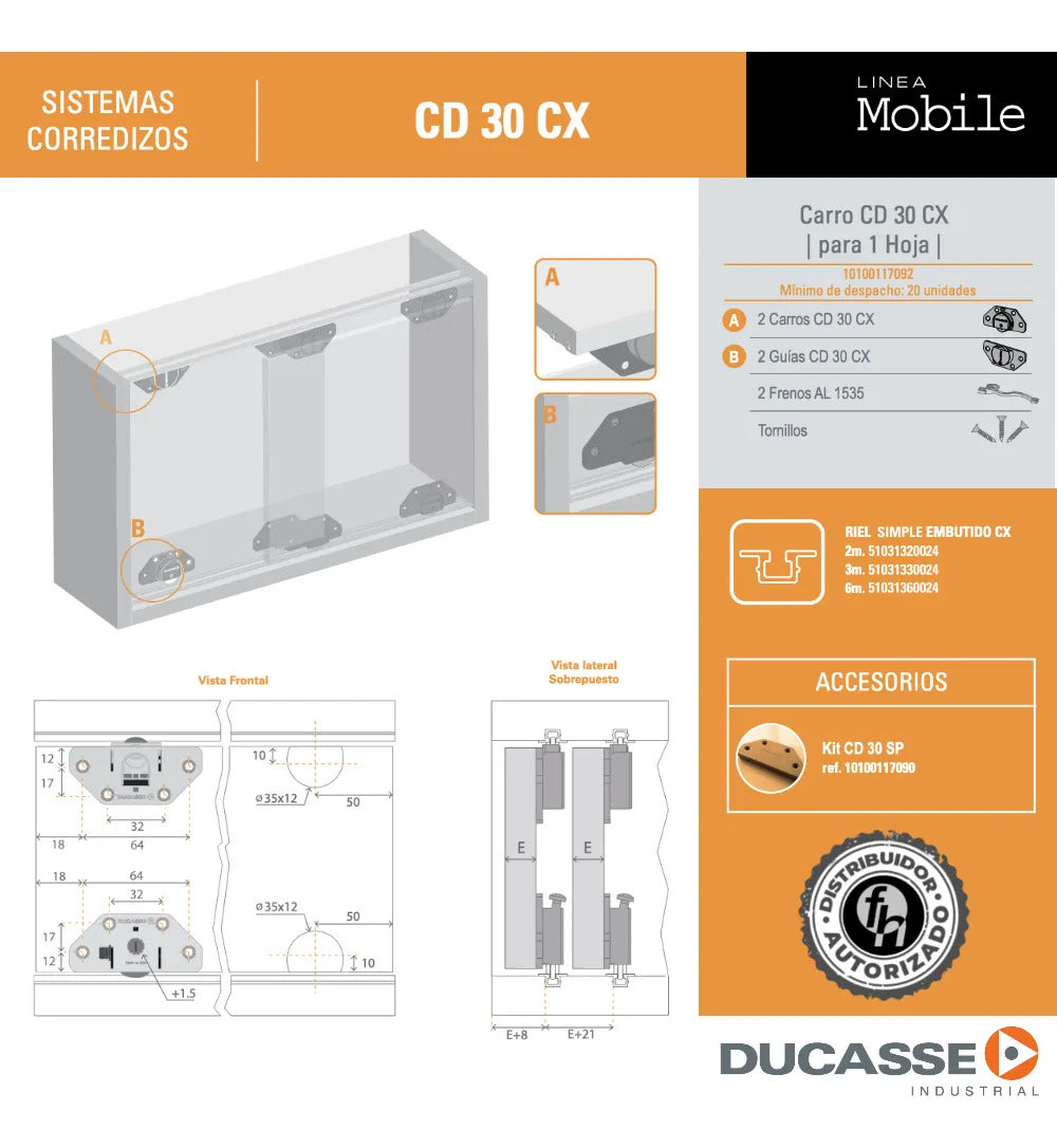Sistema Cd 30 Cx Para Puertas Corredizas Muebles Kit Ducasse