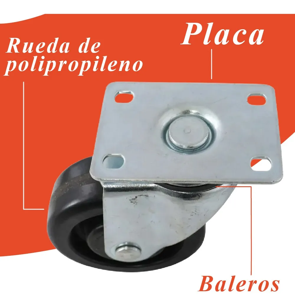 Rodaja Rueda Giratoria Hule 25 mm Con Balero y Placa 1 Pieza