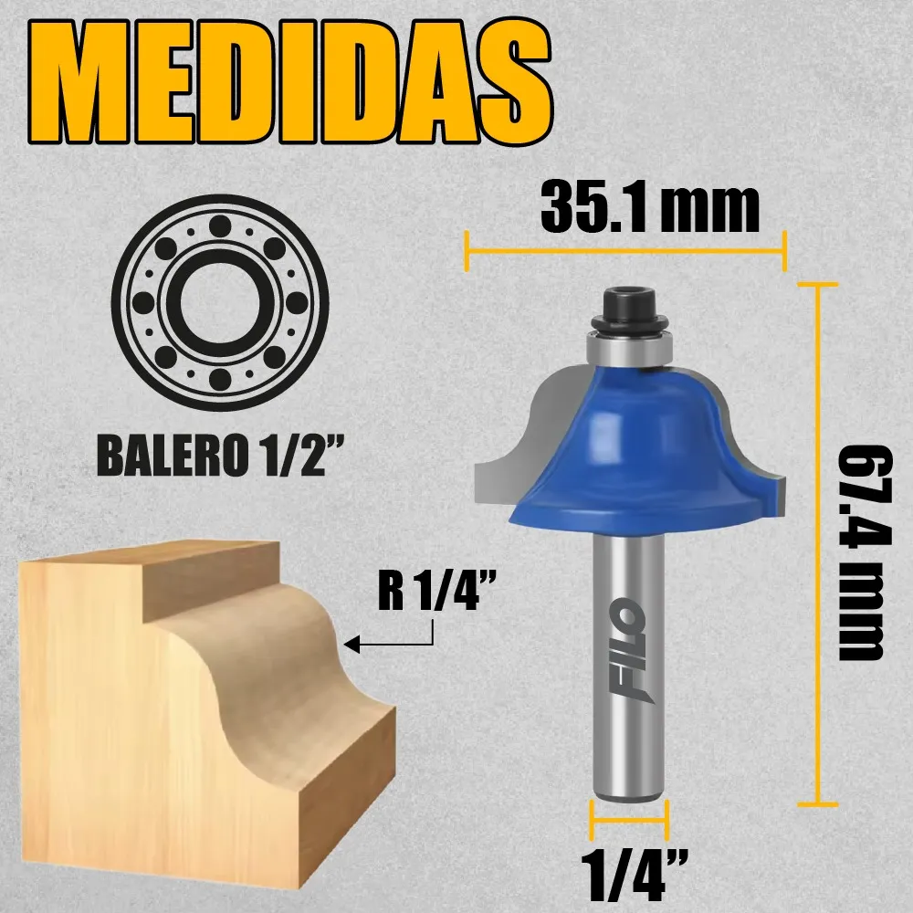 Broca Para Router 1 1/2'' Rebajadora de Madera Romana 1 Pieza