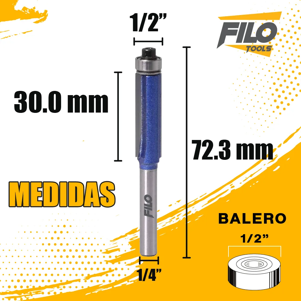 Broca Perfiladora Para Router Diámetro 1/2x1/4" Corte 30 mm