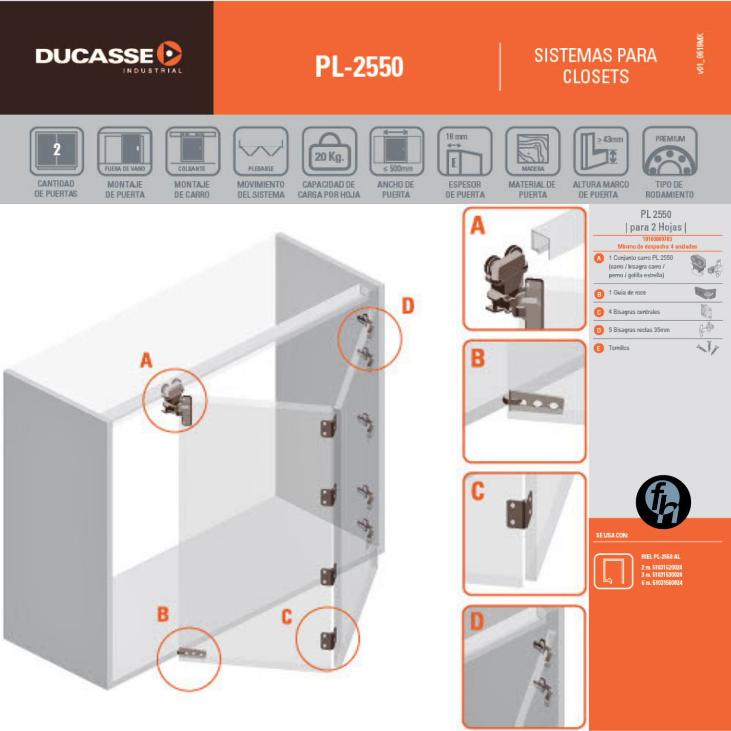 Sistema Plegadizo Para Puertas De Closet PL 2550 Ducasse