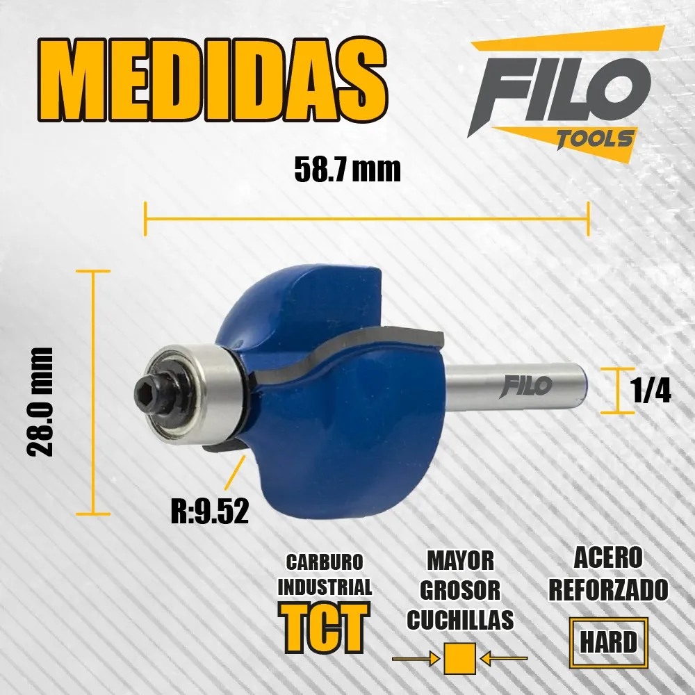 Broca Para Router 1 1/4'' Rebajadora de Madera Cuarto Bocel 1 Pieza