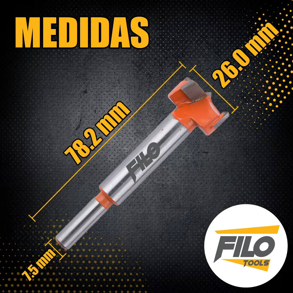 Broca Tipo Forstner Para Madera 26 mm Carburo De Tungsteno + 5 Pares Bisagra