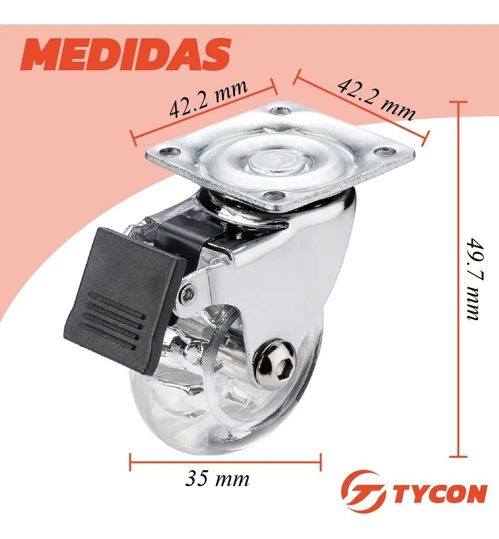 Rodaja Rueda Transparente 35 mm Con Placa Y Freno 1 Pieza