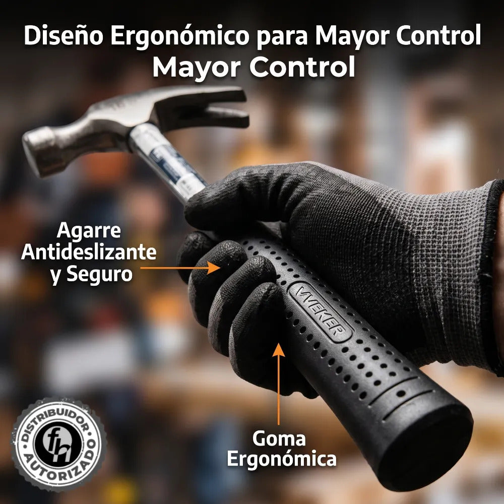 Martillo Uña Curva Pulido 16oz Mango Tubular  De Goma Ergonómico 33 cm Acero Veker 12315