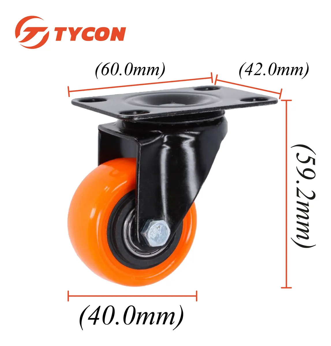 Rodaja Giratoria Rueda Naranja 40 mm Doble Balero