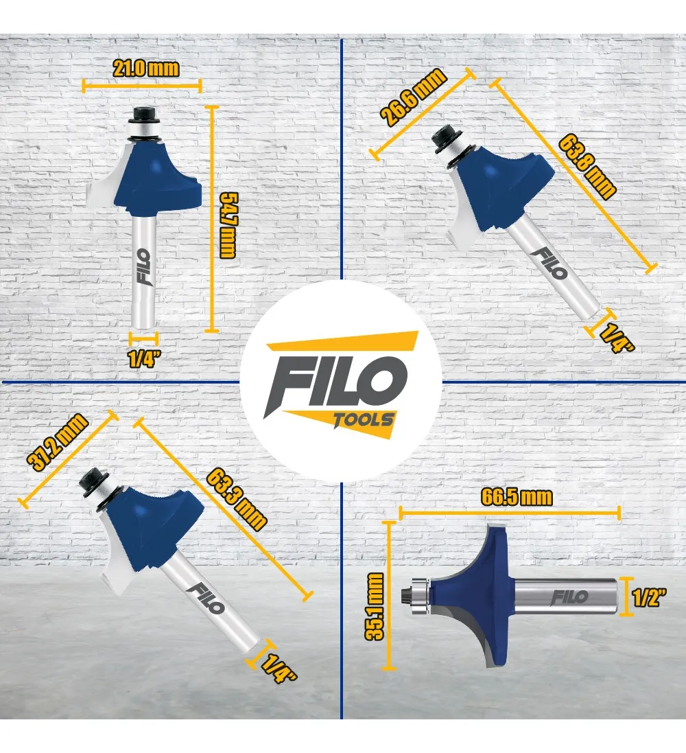 Set 4 Piezas Broca Para Router Rebajadora de Madera Moldura