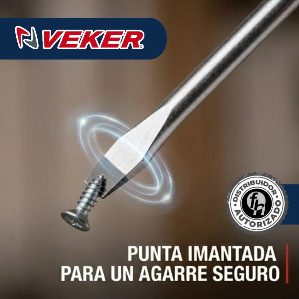 Desarmador Plano Magnético Mango PVC 1/4x4'' Veker 12208 Herramienta Multiusos Destornillador de Precisión Mango PVC Punta Magnética (Copia) (Copia)