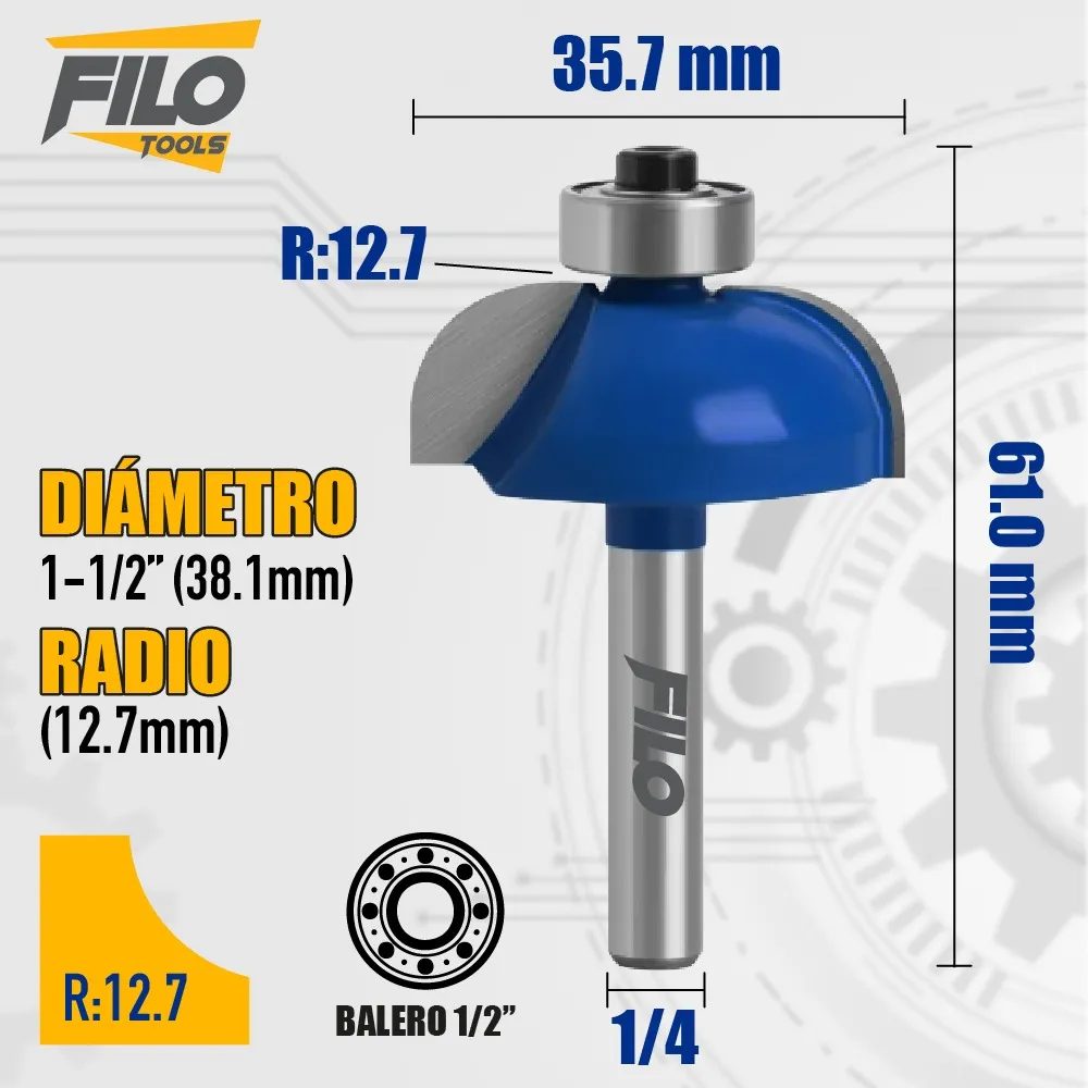 Broca Para Router 1 1/2'' Rebajadora de Madera Cuarto Bocel 1 Pieza