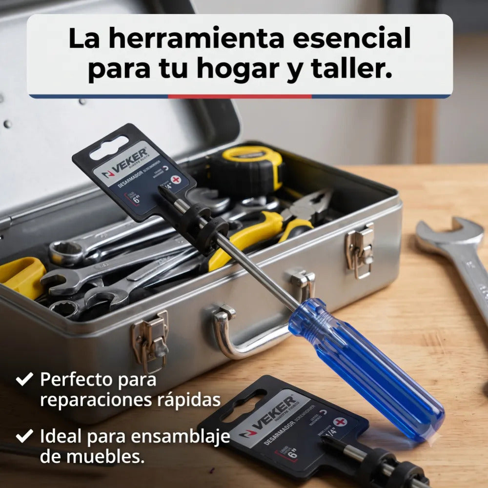 Desarmador De Cruz Magnético Mango PVC 1/4x6'' Veker 12211 Herramienta Multiusos Destornillador de Precisión Mango PVC Punta Magnética (Copia) (Copia) (Copia) (Copia) (Copia)