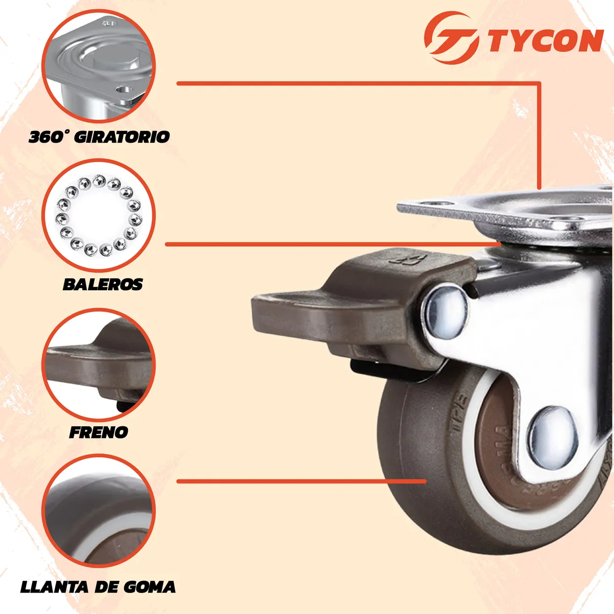 Rodaja Giratoria Café 75 mm Con Placa Y Freno