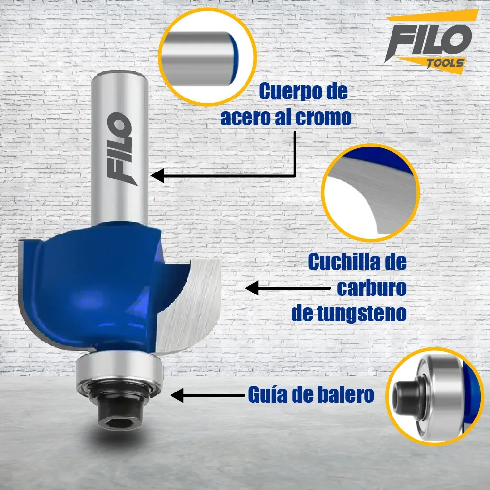Broca Para Router 1 1/2'' Rebajadora de Madera Cuarto Bocel 1 Pieza