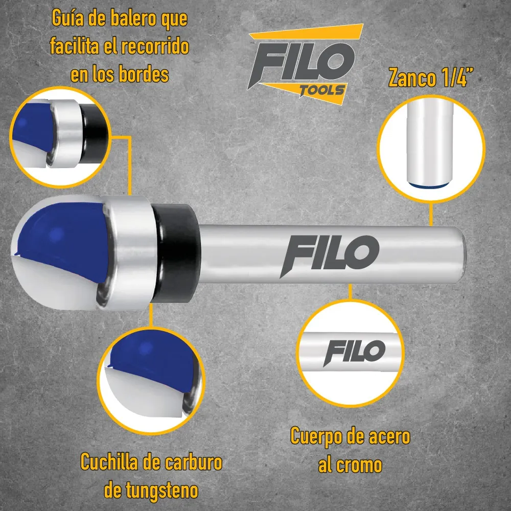 Broca Para Router 1/2'' Rebajadora de Madera Media Caña 1 Pieza