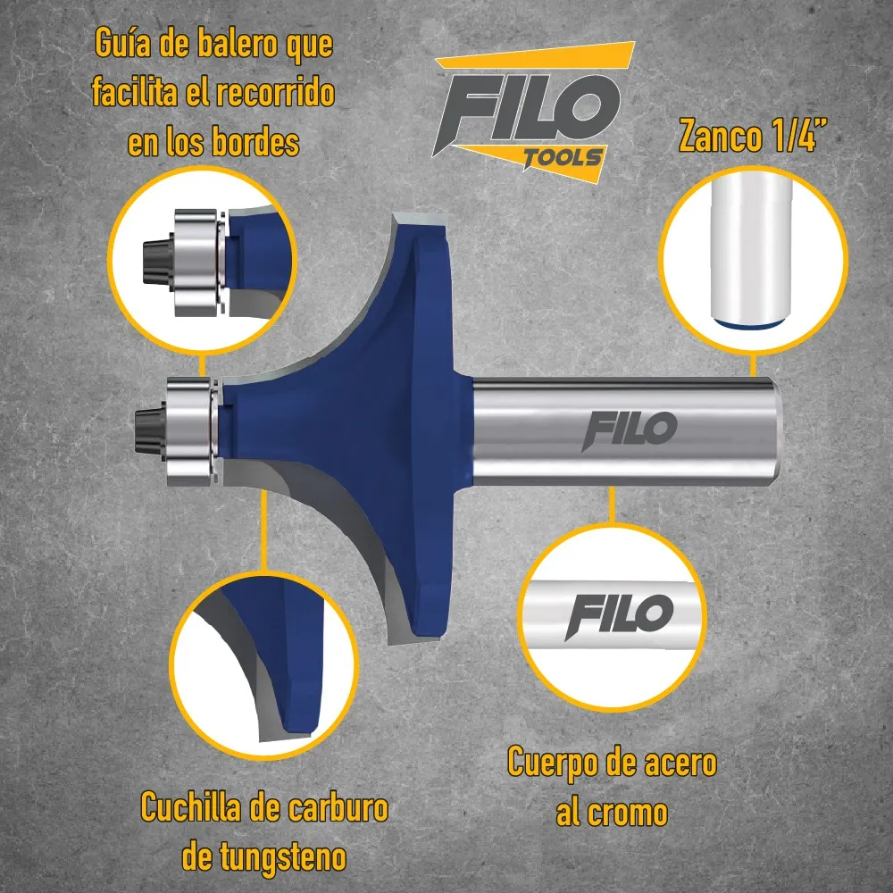 Broca Para Router 1 1/2'' Rebajadora de Madera con Moldura 1 Pieza