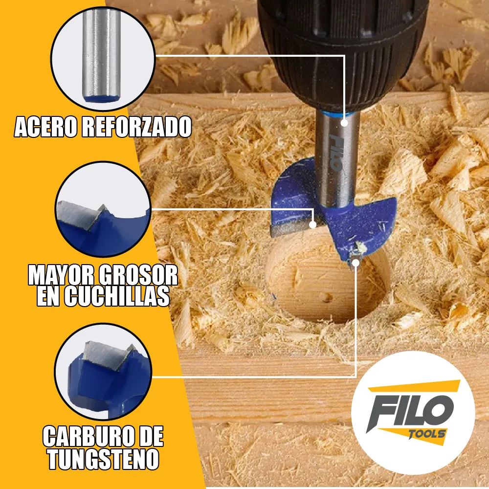 Set 2 Brocas Tipo Forstner Para Madera 35 mm Carburo De Tungsteno